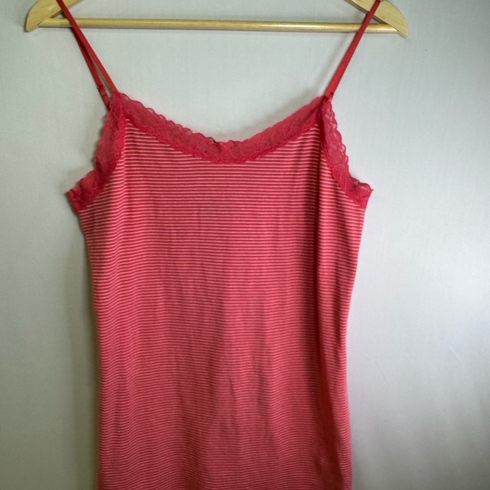 Pink Striped Camisole with‎ Lace Trim